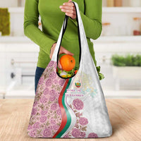 Rose of Bulgaria Grocery Bag with National Flag Ribbon and Floral Damask Pattern