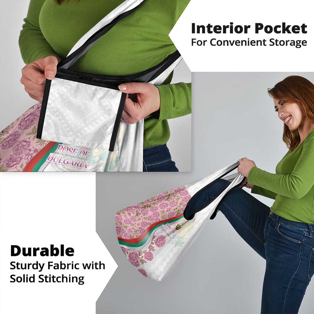 Rose of Bulgaria Grocery Bag with National Flag Ribbon and Floral Damask Pattern