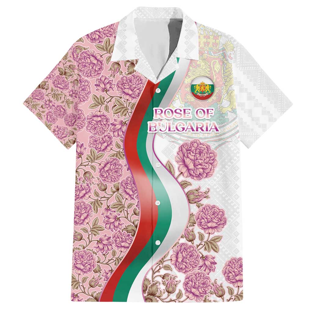 Rose of Bulgaria Hawaiian Shirt with National Flag Ribbon and Floral Damask Pattern