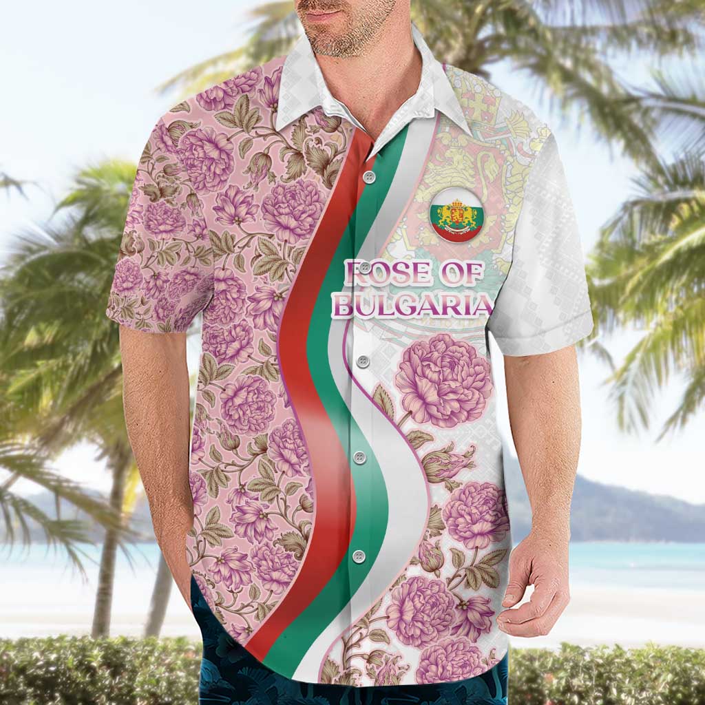 Rose of Bulgaria Hawaiian Shirt with National Flag Ribbon and Floral Damask Pattern