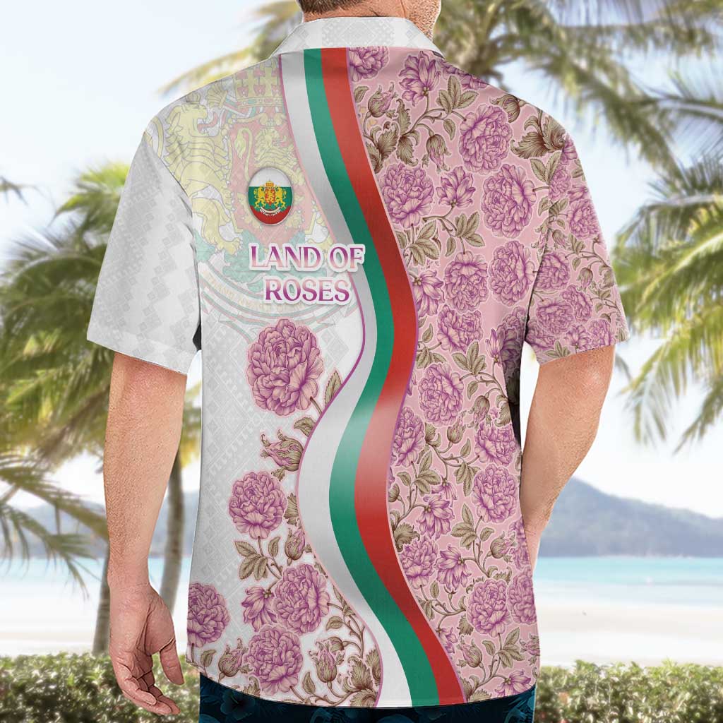 Rose of Bulgaria Hawaiian Shirt with National Flag Ribbon and Floral Damask Pattern