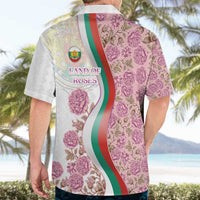 Rose of Bulgaria Hawaiian Shirt with National Flag Ribbon and Floral Damask Pattern
