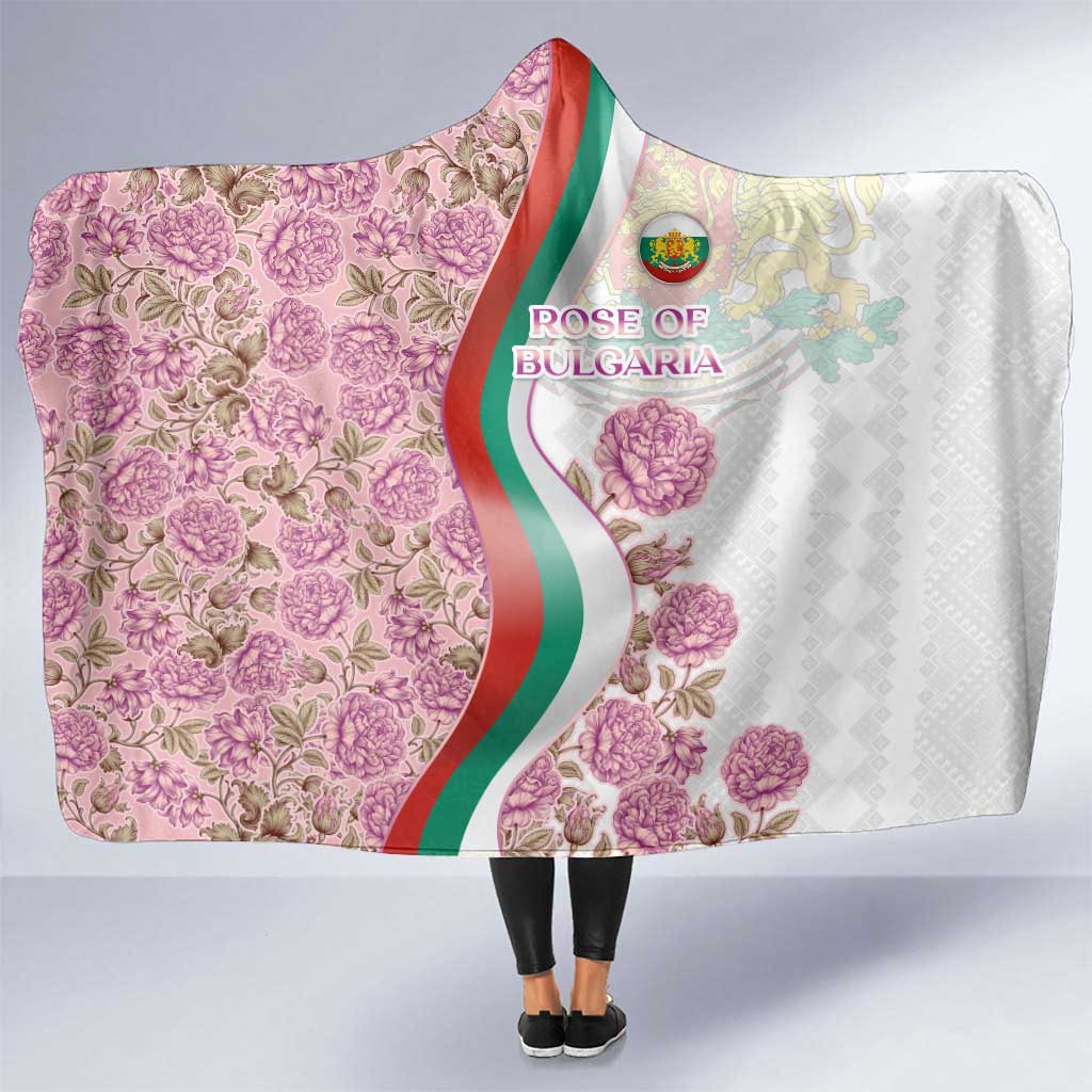 Rose of Bulgaria Hooded Blanket with National Flag Ribbon and Floral Damask Pattern