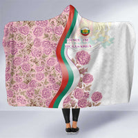 Rose of Bulgaria Hooded Blanket with National Flag Ribbon and Floral Damask Pattern