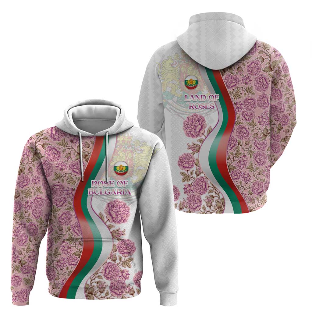 Rose of Bulgaria Hoodie with National Flag Ribbon and Floral Damask Pattern