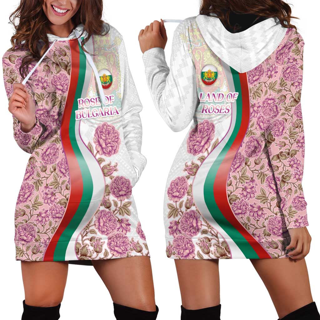 Rose of Bulgaria Hoodie Dress with National Flag Ribbon and Floral Damask Pattern