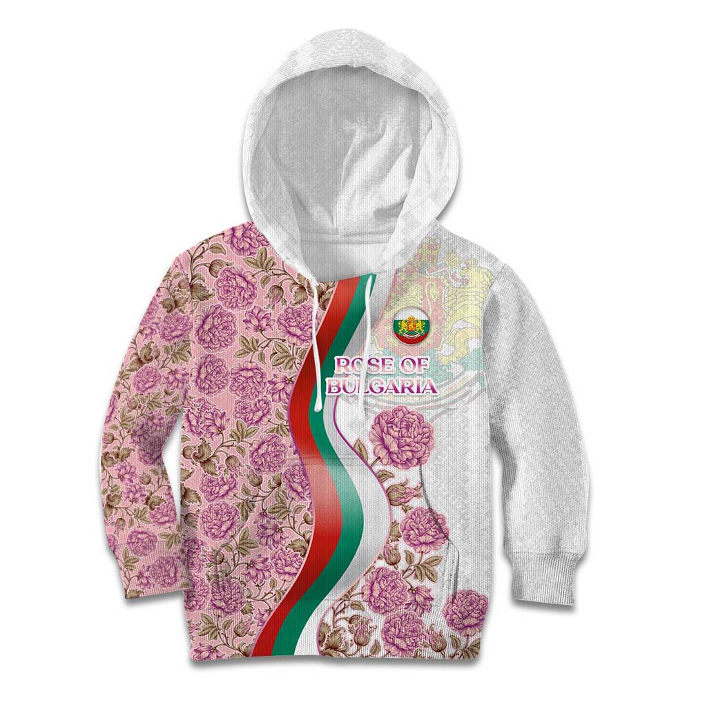 Rose of Bulgaria Kid Hoodie with National Flag Ribbon and Floral Damask Pattern
