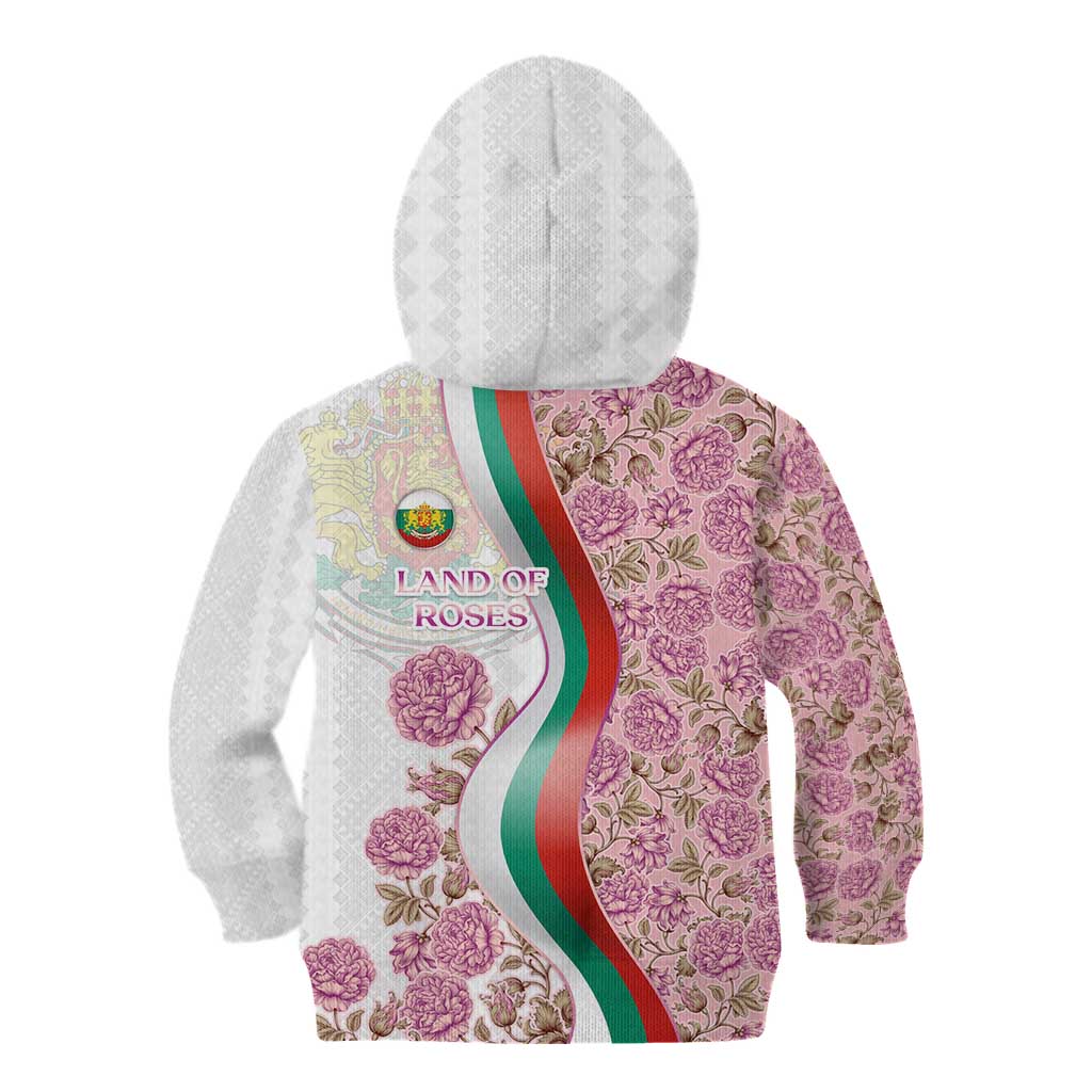 Rose of Bulgaria Kid Hoodie with National Flag Ribbon and Floral Damask Pattern