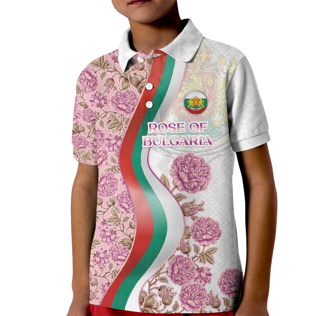 Rose of Bulgaria Kid Polo Shirt with National Flag Ribbon and Floral Damask Pattern