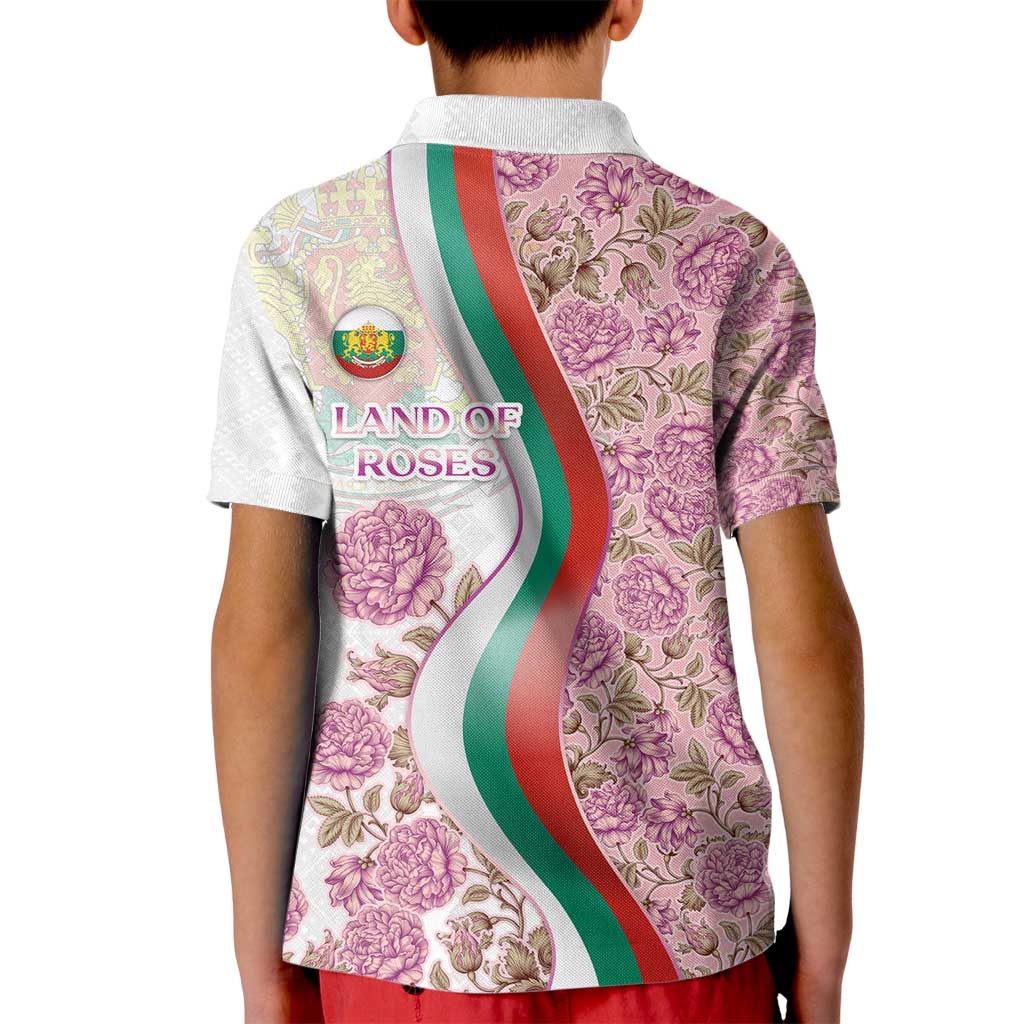 Rose of Bulgaria Kid Polo Shirt with National Flag Ribbon and Floral Damask Pattern