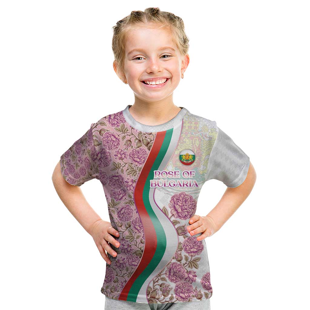 Rose of Bulgaria Kid T Shirt with National Flag Ribbon and Floral Damask Pattern