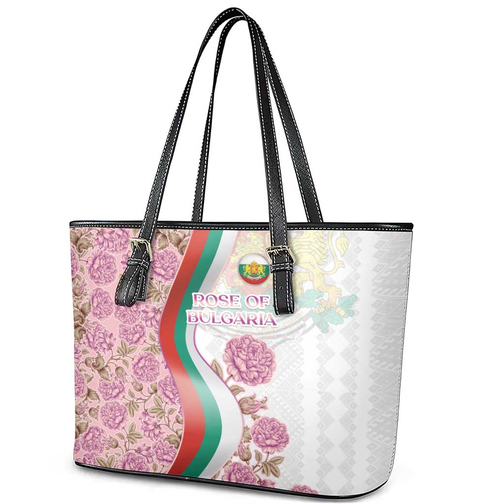 Rose of Bulgaria Leather Tote Bag with National Flag Ribbon and Floral Damask Pattern