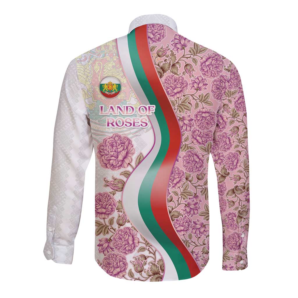 Rose of Bulgaria Long Sleeve Button Shirt with National Flag Ribbon and Floral Damask Pattern