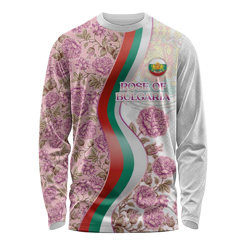 Rose of Bulgaria Long Sleeve Shirt with National Flag Ribbon and Floral Damask Pattern
