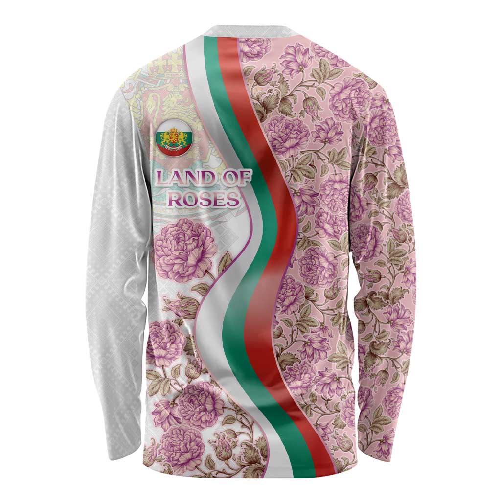Rose of Bulgaria Long Sleeve Shirt with National Flag Ribbon and Floral Damask Pattern