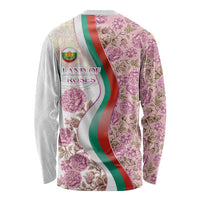 Rose of Bulgaria Long Sleeve Shirt with National Flag Ribbon and Floral Damask Pattern