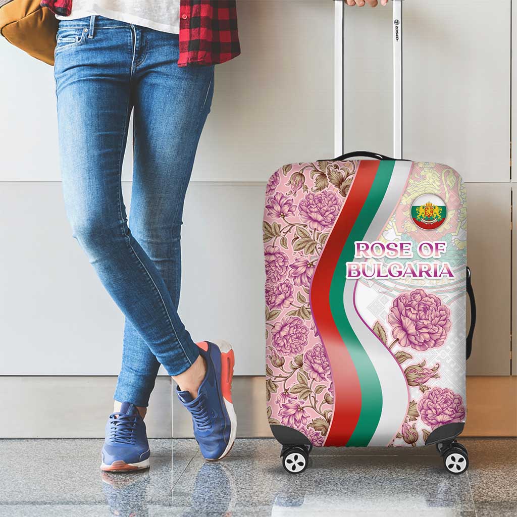 Rose of Bulgaria Luggage Cover with National Flag Ribbon and Floral Damask Pattern