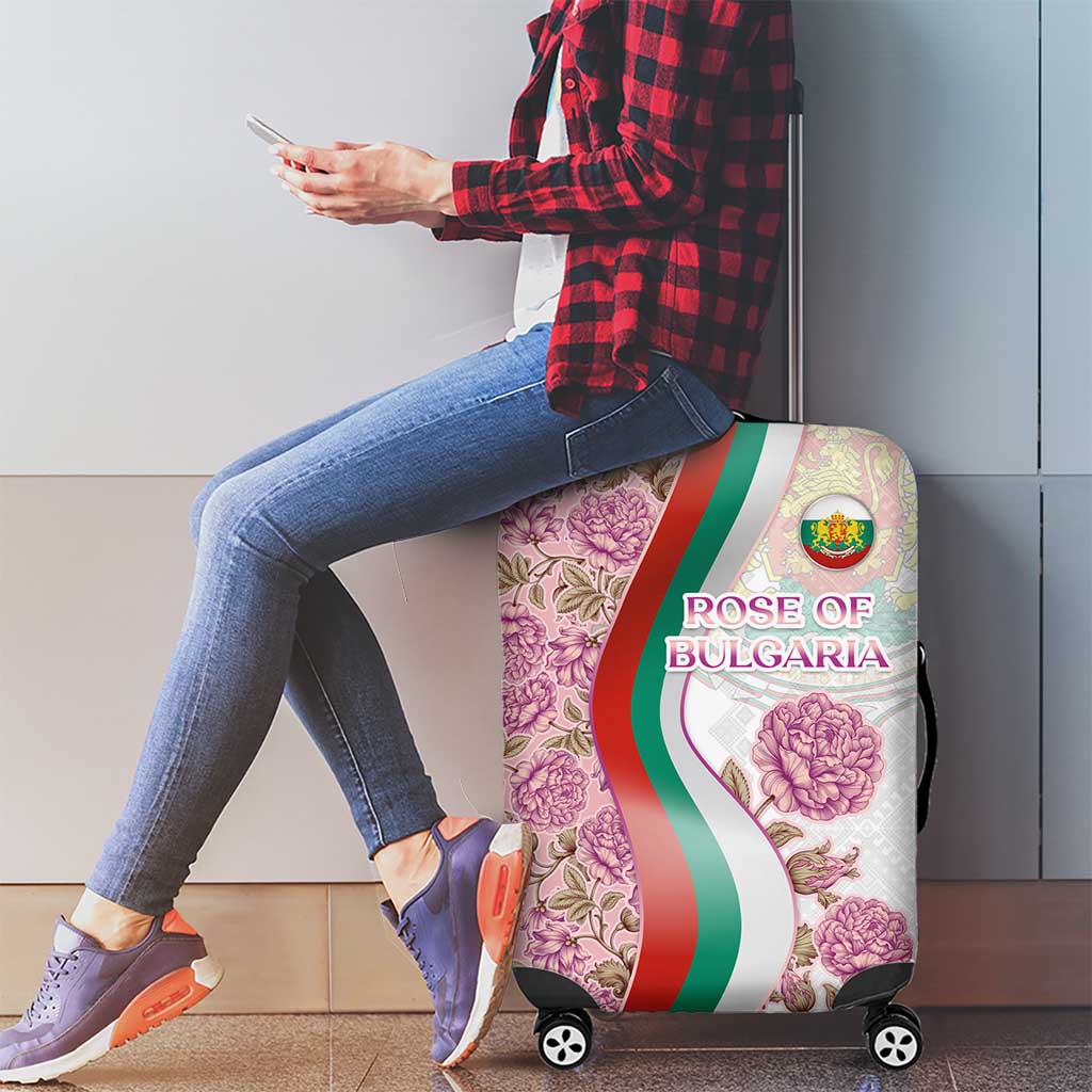 Rose of Bulgaria Luggage Cover with National Flag Ribbon and Floral Damask Pattern