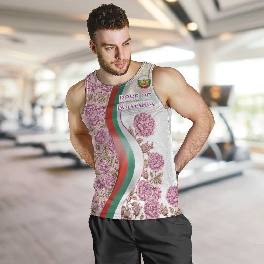 Rose of Bulgaria Men Tank Top with National Flag Ribbon and Floral Damask Pattern