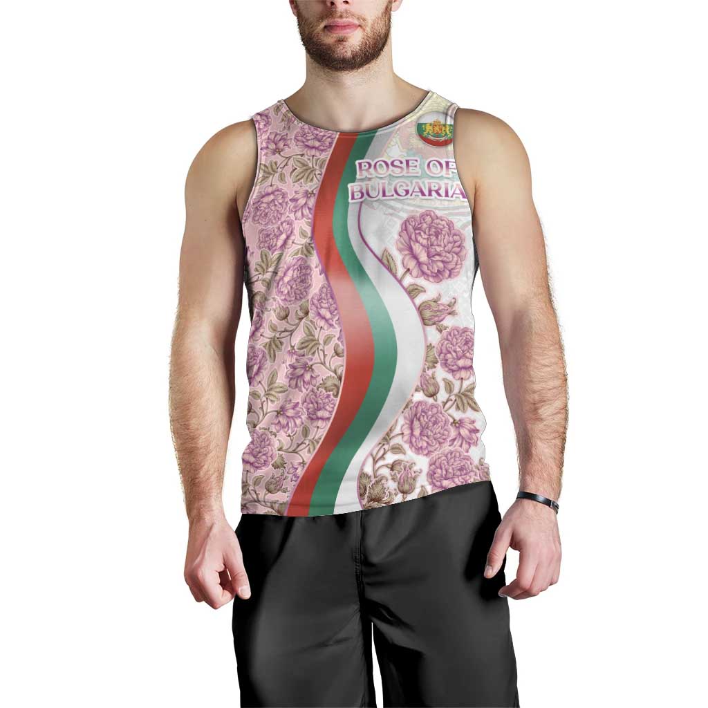 Rose of Bulgaria Men Tank Top with National Flag Ribbon and Floral Damask Pattern