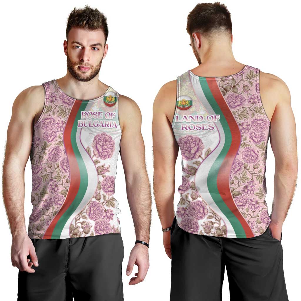 Rose of Bulgaria Men Tank Top with National Flag Ribbon and Floral Damask Pattern