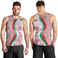 Rose of Bulgaria Men Tank Top with National Flag Ribbon and Floral Damask Pattern