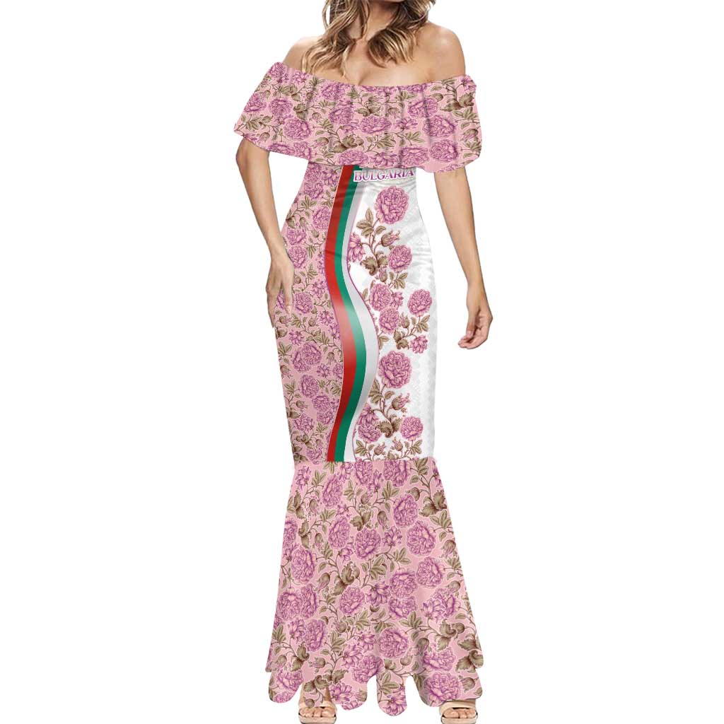 Rose of Bulgaria Mermaid Dress with National Flag Ribbon and Floral Damask Pattern