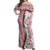 Rose of Bulgaria Off Shoulder Maxi Dress with National Flag Ribbon and Floral Damask Pattern