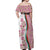 Rose of Bulgaria Off Shoulder Maxi Dress with National Flag Ribbon and Floral Damask Pattern