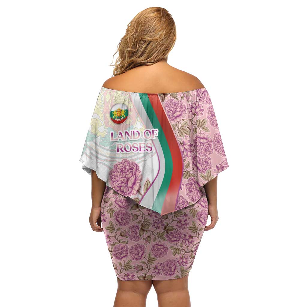 Rose of Bulgaria Off Shoulder Short Dress with National Flag Ribbon and Floral Damask Pattern