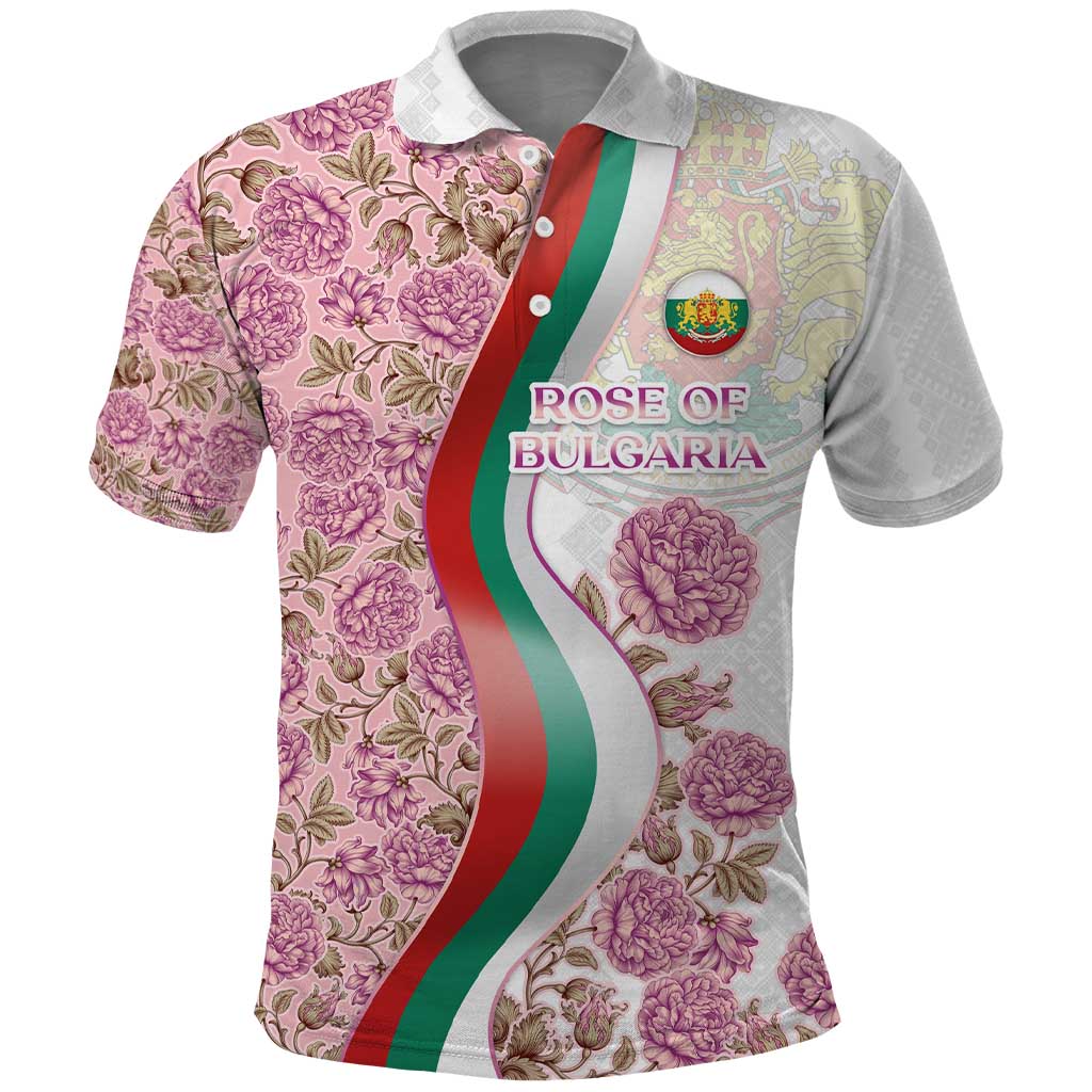 Rose of Bulgaria Polo Shirt with National Flag Ribbon and Floral Damask Pattern