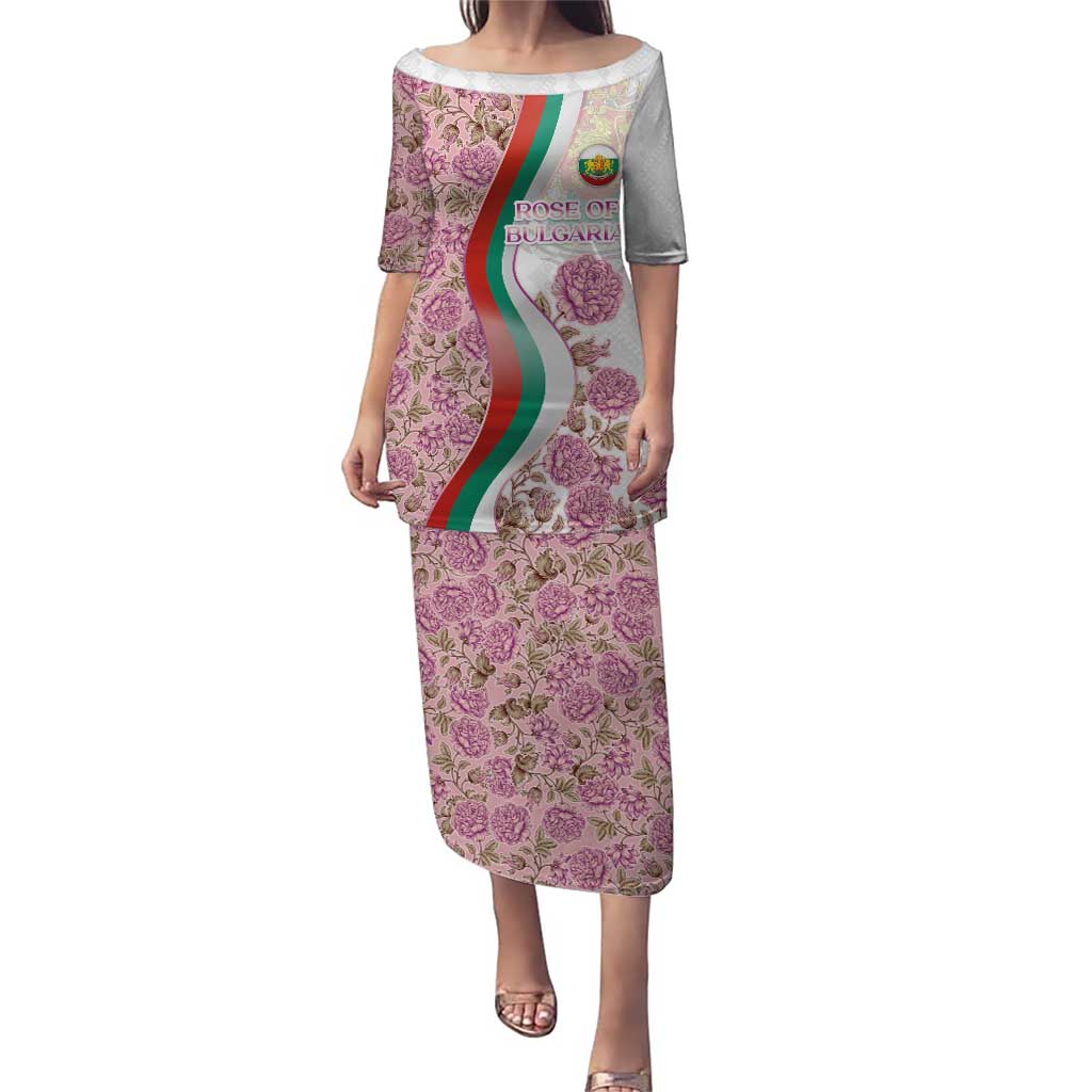 Rose of Bulgaria Puletasi with National Flag Ribbon and Floral Damask Pattern