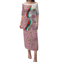 Rose of Bulgaria Puletasi with National Flag Ribbon and Floral Damask Pattern