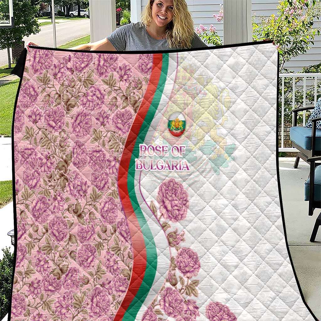 Rose of Bulgaria Quilt with National Flag Ribbon and Floral Damask Pattern