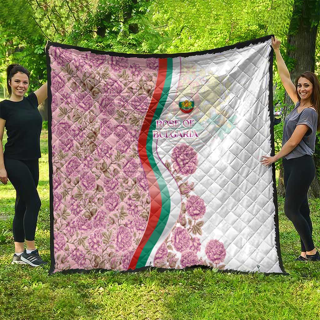 Rose of Bulgaria Quilt with National Flag Ribbon and Floral Damask Pattern
