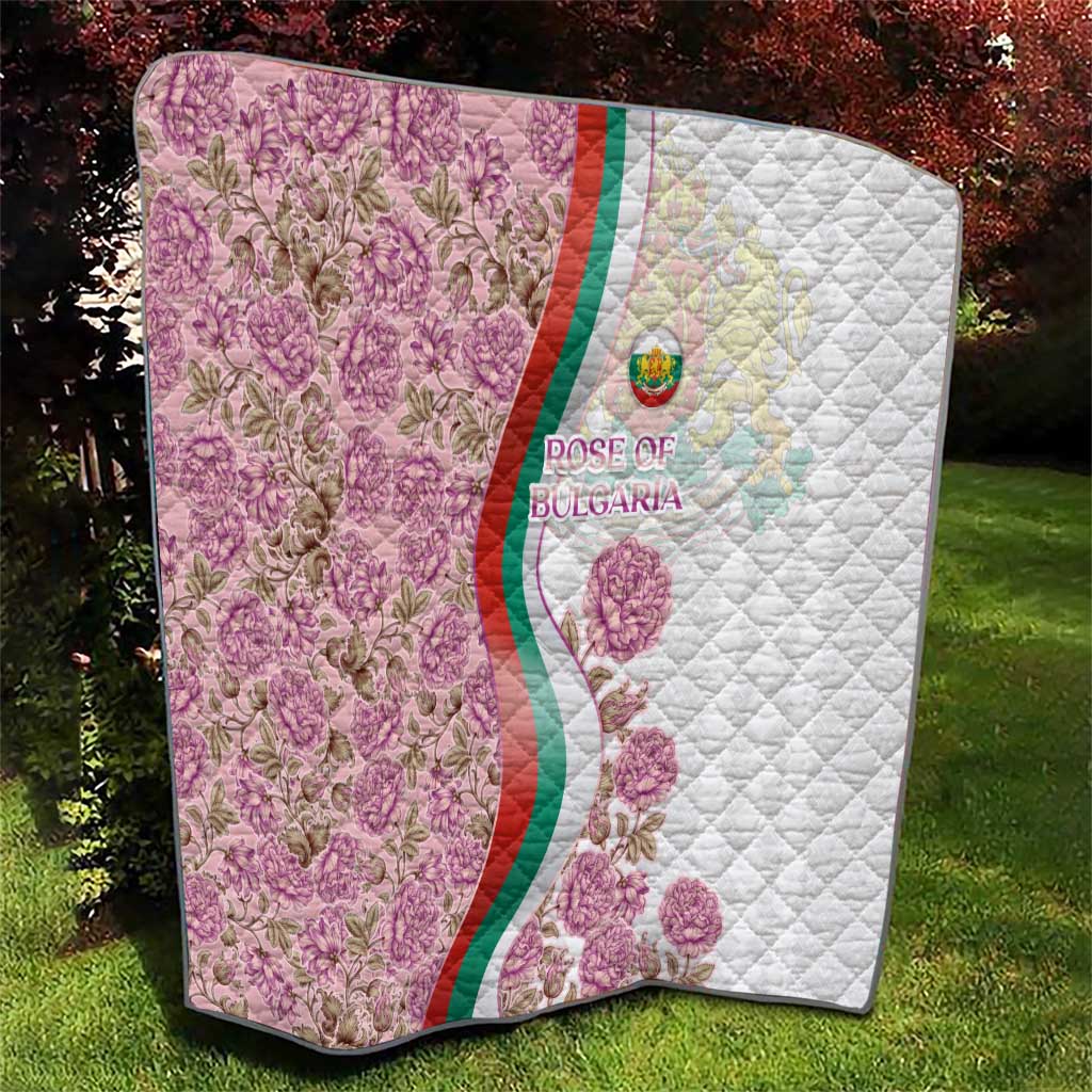 Rose of Bulgaria Quilt with National Flag Ribbon and Floral Damask Pattern