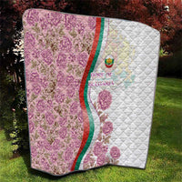 Rose of Bulgaria Quilt with National Flag Ribbon and Floral Damask Pattern
