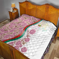 Rose of Bulgaria Quilt with National Flag Ribbon and Floral Damask Pattern