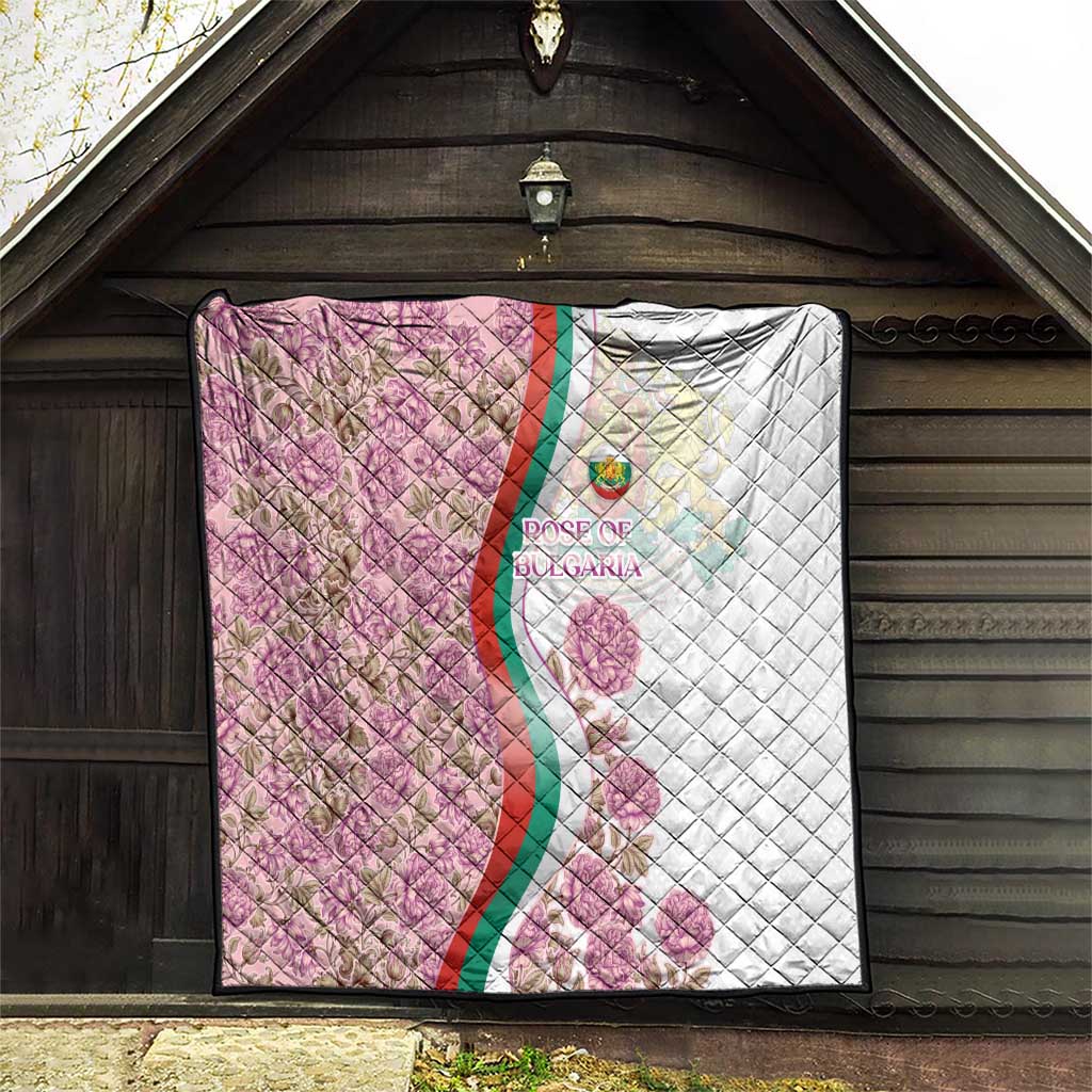 Rose of Bulgaria Quilt with National Flag Ribbon and Floral Damask Pattern