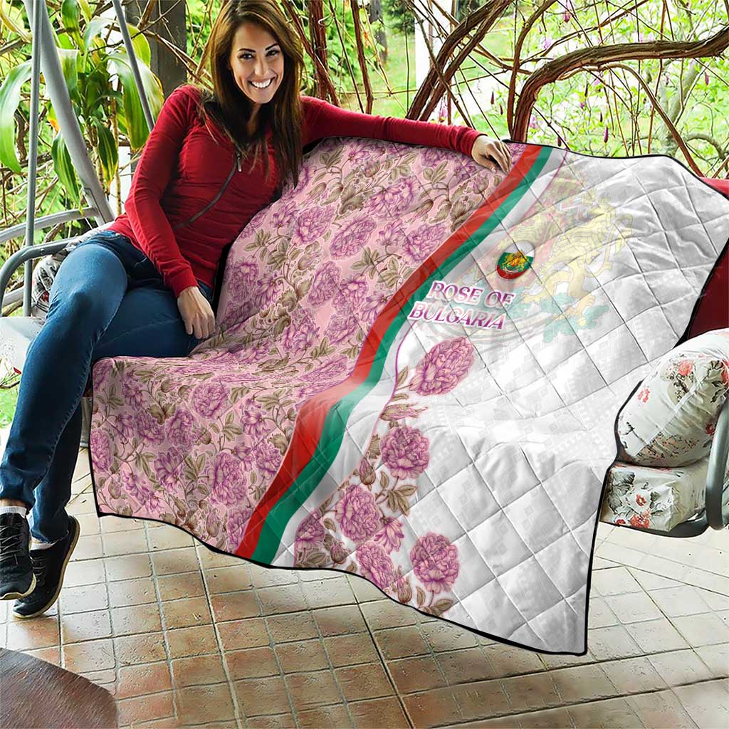Rose of Bulgaria Quilt with National Flag Ribbon and Floral Damask Pattern