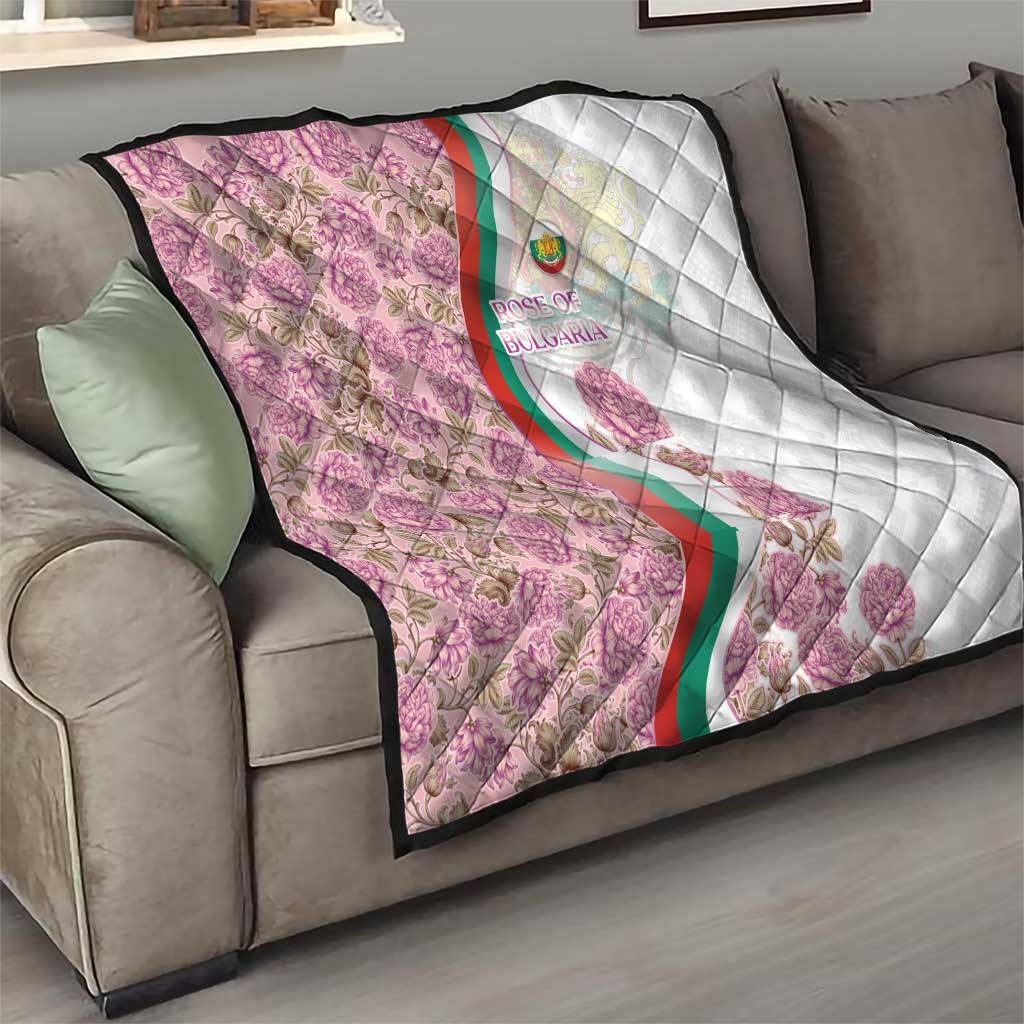 Rose of Bulgaria Quilt with National Flag Ribbon and Floral Damask Pattern