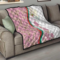 Rose of Bulgaria Quilt with National Flag Ribbon and Floral Damask Pattern