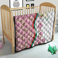 Rose of Bulgaria Quilt with National Flag Ribbon and Floral Damask Pattern