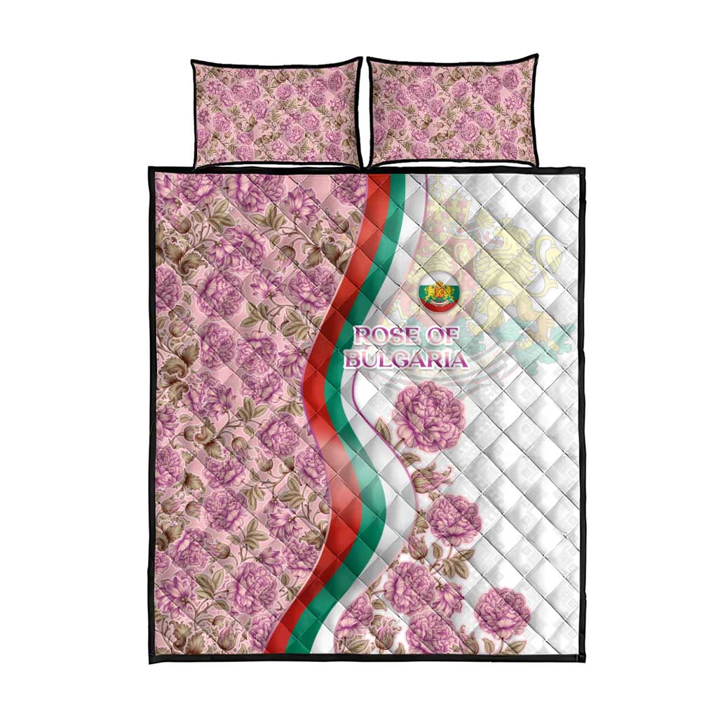 Rose of Bulgaria Quilt Bed Set with National Flag Ribbon and Floral Damask Pattern