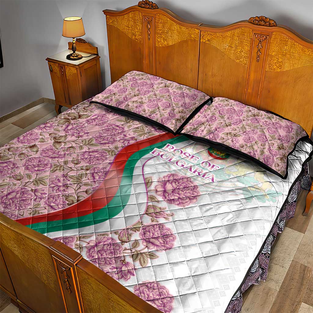 Rose of Bulgaria Quilt Bed Set with National Flag Ribbon and Floral Damask Pattern