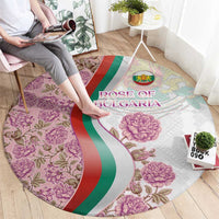 Rose of Bulgaria Round Carpet with National Flag Ribbon and Floral Damask Pattern