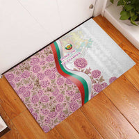 Rose of Bulgaria Rubber Doormat with National Flag Ribbon and Floral Damask Pattern