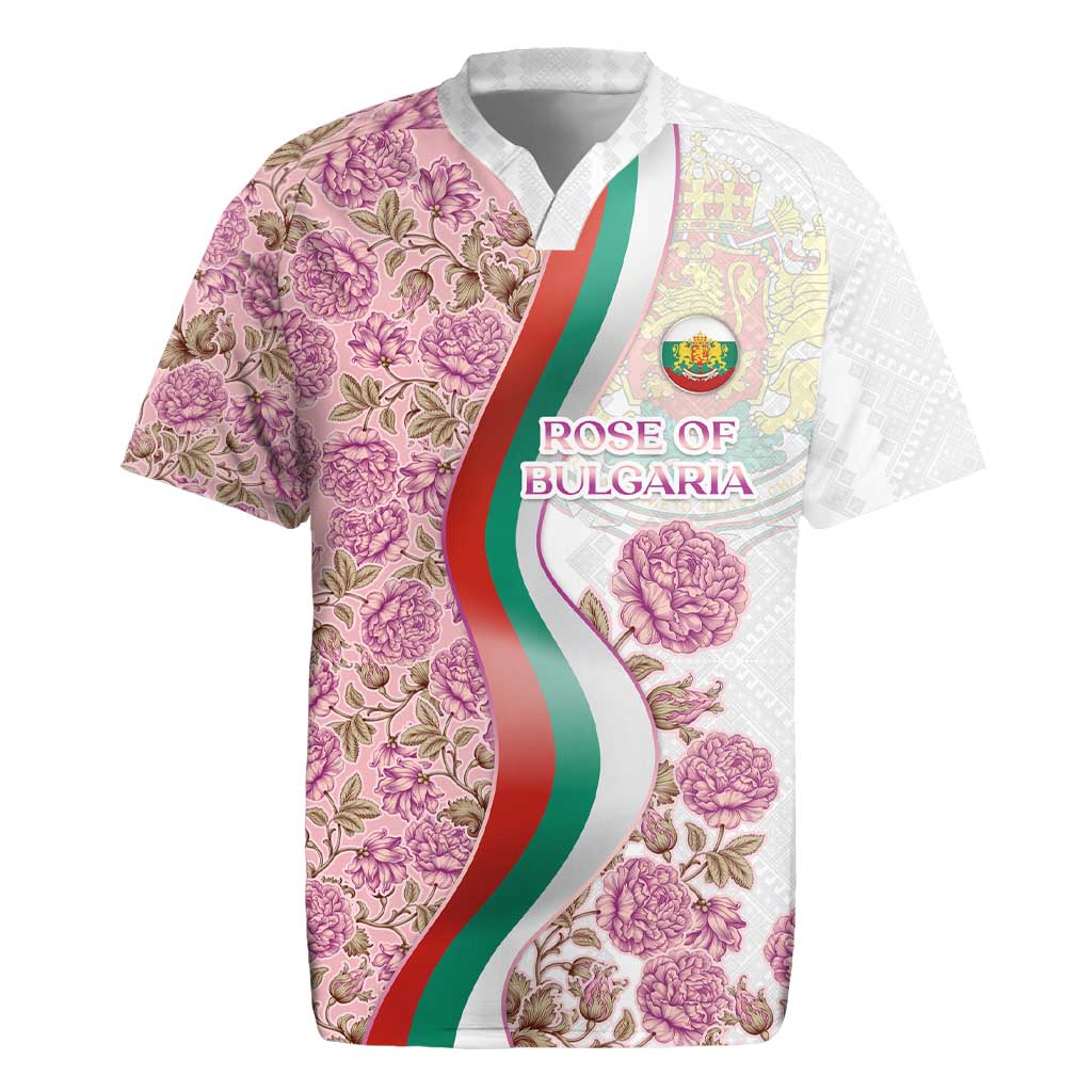 Rose of Bulgaria Rugby Jersey with National Flag Ribbon and Floral Damask Pattern