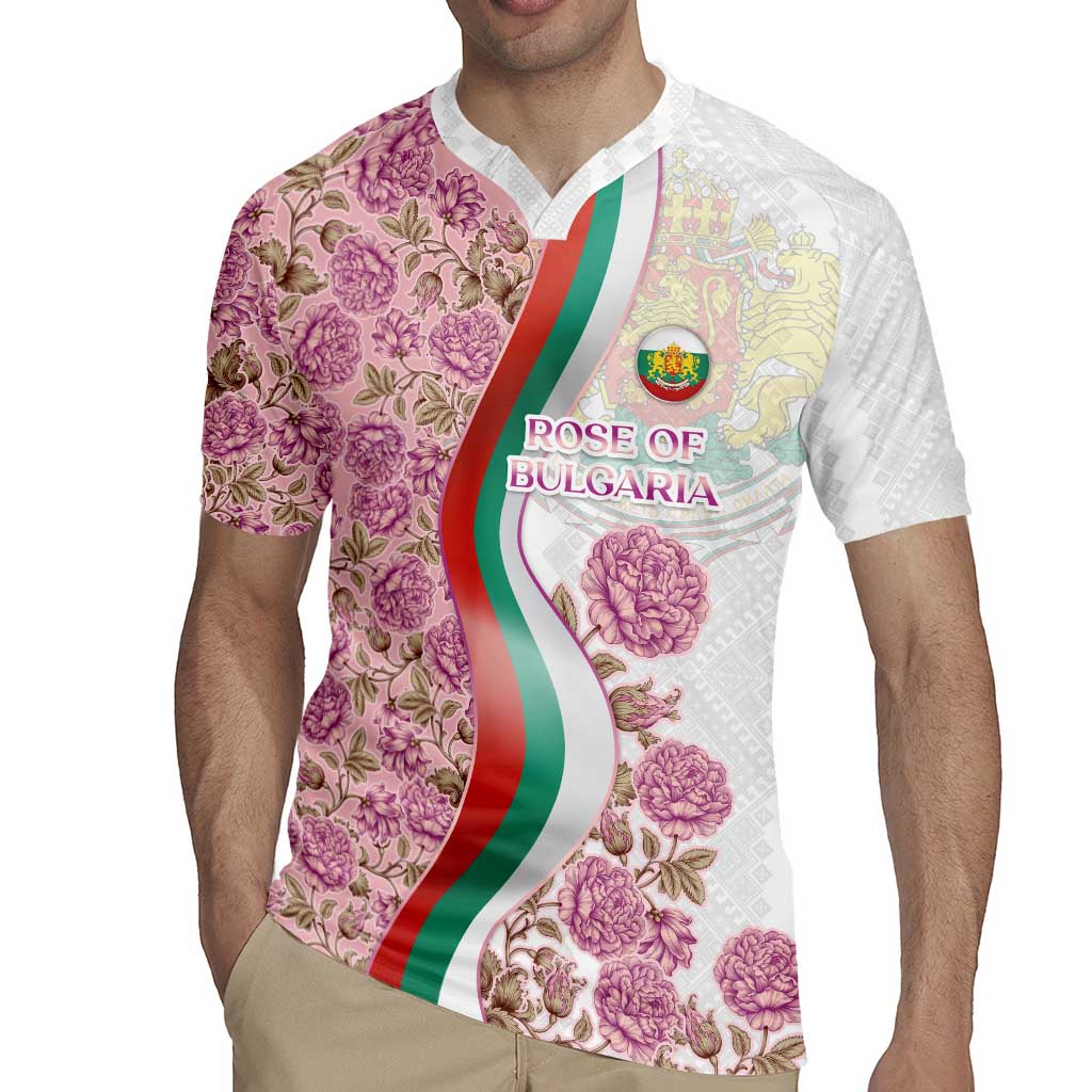 Rose of Bulgaria Rugby Jersey with National Flag Ribbon and Floral Damask Pattern