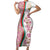 Rose of Bulgaria Short Sleeve Bodycon Dress with National Flag Ribbon and Floral Damask Pattern